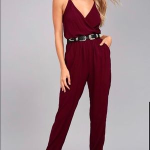 Lulus Learning to Fly burgundy jumpsuit
